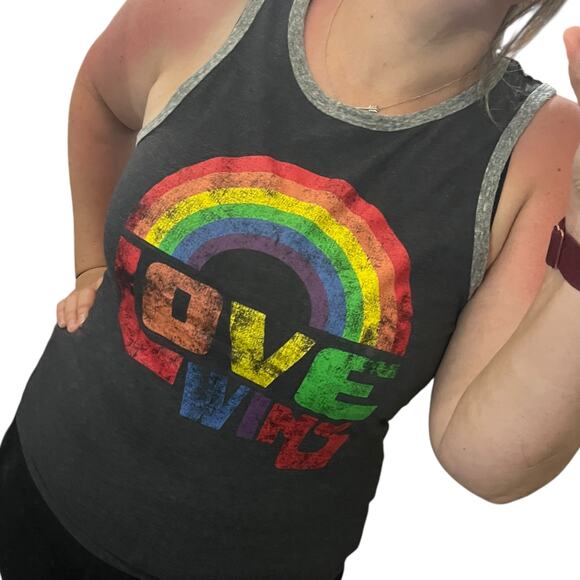 Well Worn (XS) Love Wins Rainbow Pride Contrasting Trim Tank Top - Picture 2 of 9